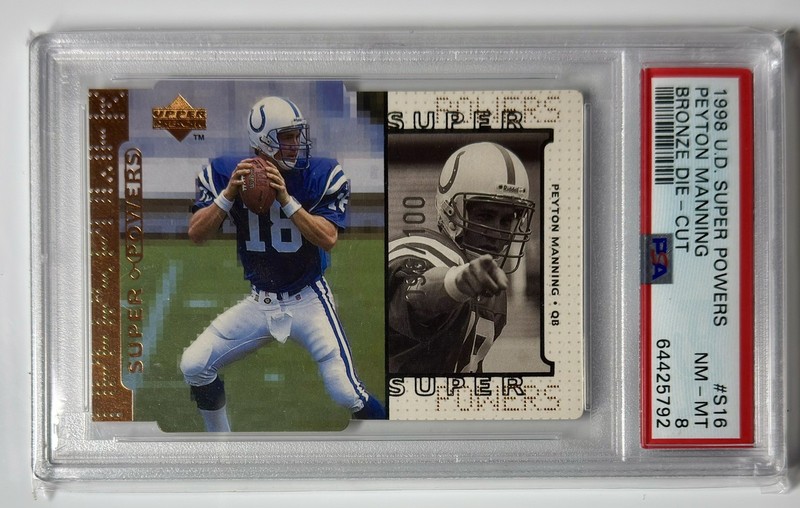 1998 Peyton Manning UD Super Powers Quantum Bronze Die Cut #S16 /100 PSA 8 RC