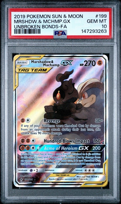 Pokemon - PSA 10 - Marshadow & Machamp GX - 199/214 - Unbroken Bonds - English