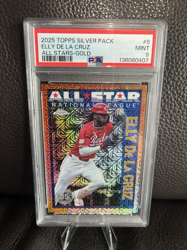 2025 Topps Silver Pack Elly De La Cruz Gold Mojo /50 Reds 1990 All Stars PSA 9