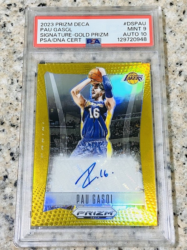 2023-24 PANINI PRIZM DECA PAU GASOL TRUE GOLD 2/10 PSA 9  AUTO 10 LAKERS #DS-PAU
