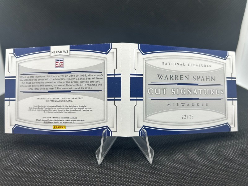 2018 National Treasures Warren Spahn Cut Signatures Auto Booklet 22/25 view 2