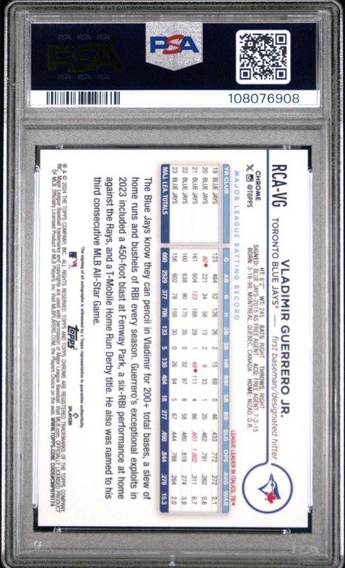 2024 Topps Chrome Logofractor  Vladimir Guerrero Jr Refractor Auto PSA 10 GEM MT view 2