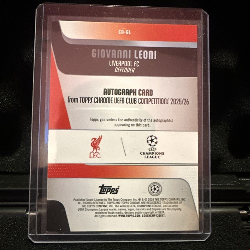 2025-26 Topps Chrome UCC - Giovanni Leoni Autograph #CA-GL Liverpool RC Auto view 2