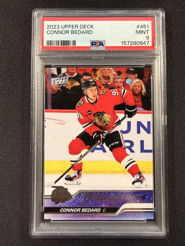 2023 UPPER DECK #451 CONNOR BEDARD YOUNG GUNS RC ROOKIE PSA 9
