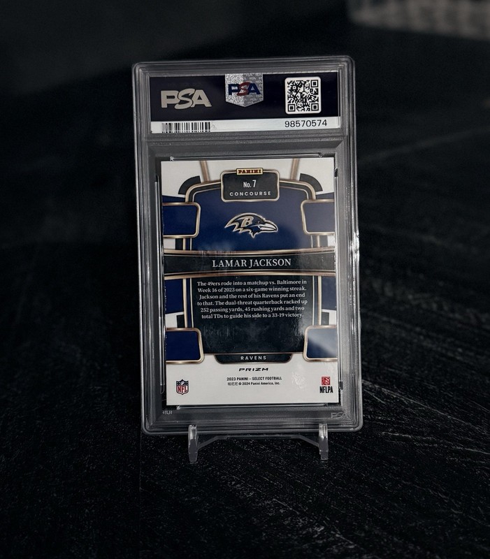 2023 Panini Select - Concourse Lamar Jackson #7 Zebra Prizm PSA 9 view 2