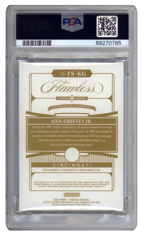 2022 Panini Flawless Flawless Signature Sapphire Ken Griffey Jr. 7/7 PSA 9 Mint view 2