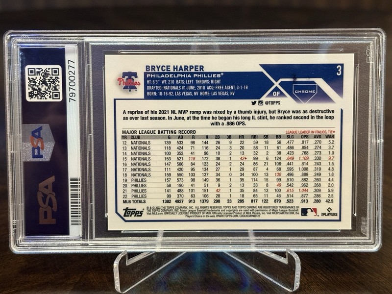 2023 Topps Chrome Bryce Harper Aqua Refractor /199 PSA 10 #3 Phillies view 2