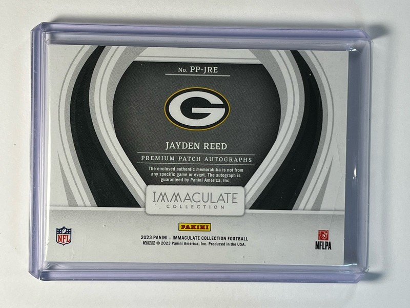 2023 Panini Immaculate - Jayden Reed PP-JRE Rookie Patch Auto /99 RPA Packers view 2