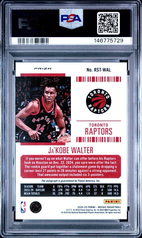 2024 Mosaic Rookie Season Ticket Jakobe Walter Auto PSA 10!! view 2