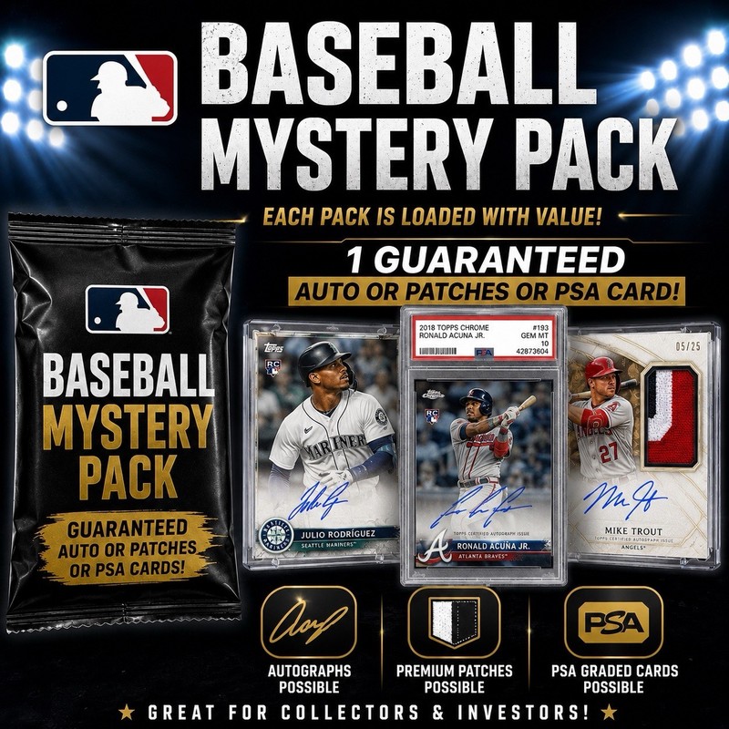 $5 Baseball Mystery Packs 1+ Auto,patch,numbered,PSA Slabs,1/1 Guaranteed Value