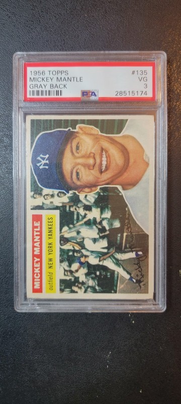 1956 Topps - Mickey Mantle #135 Gray Back. PSA 3. 💥💥Dead Centered💥💥