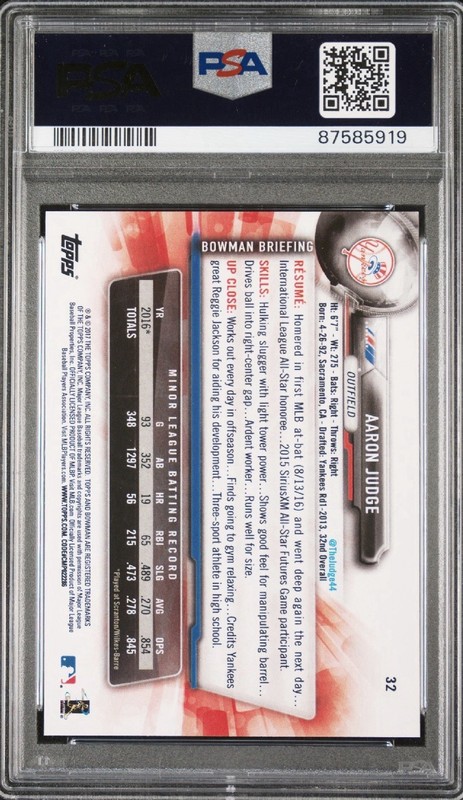 2017 Bowman - Aaron Judge RC ROOKIE PSA 10 GEM MT #32 (RC) view 2