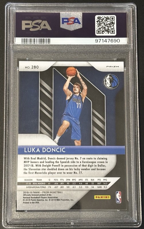 2018-19 Panini Prizm - Luka Doncic #280 Hyper Prizm Rookie RC - PSA 9 view 2