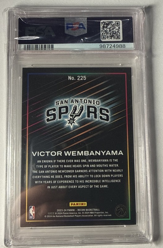 2023-24 Panini Recon Victor Wembanyama  RC Rookie Holo Red #’d /199 PSA 9 #225 view 2