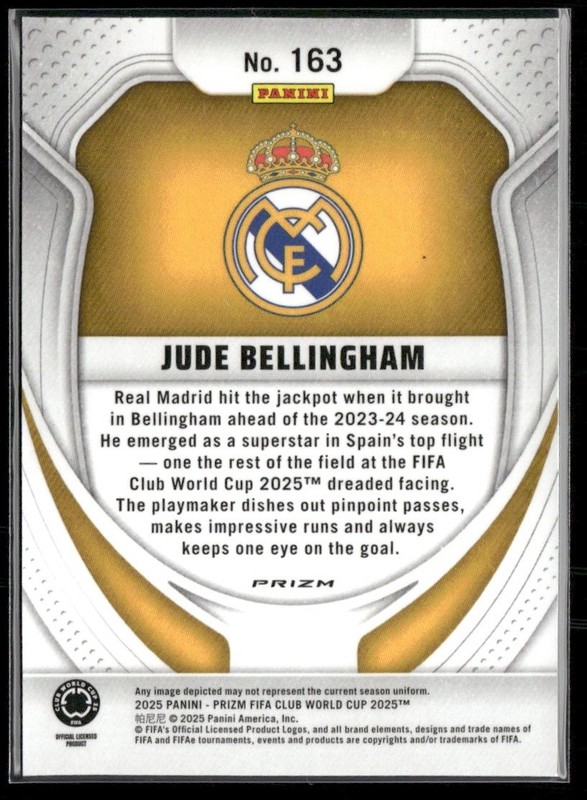 2025 Panini Prizm FIFA Club World Cup #163 Jude Bellingham Glitter Prizms view 2
