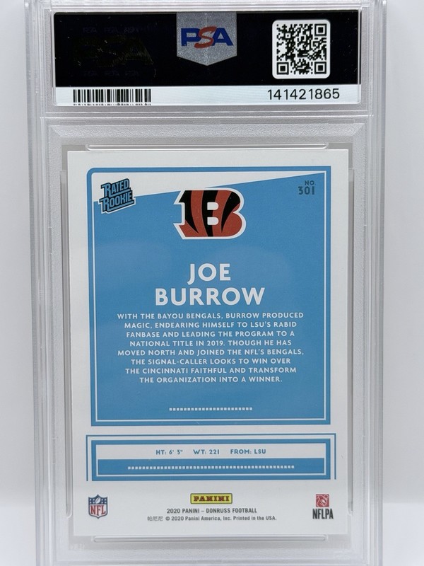 2020 Panini Donruss - Joe Burrow Rookie #301 Press Proof Yellow PSA 9 view 2