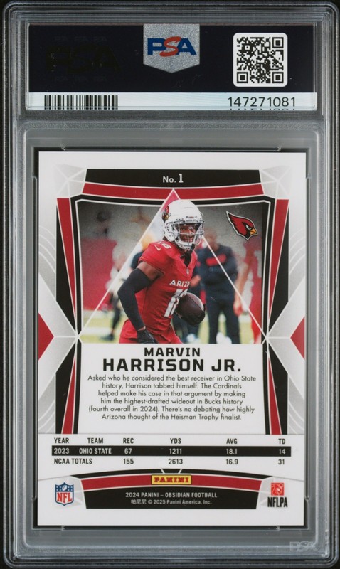 2024 Panini Obsidian #1 Marvin Harrison Jr. International PSA 9 view 2