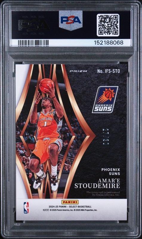 2024-25 Panini Select Amare Stoudemire In Flight Orange Pulsar Auto #/30 PSA 10 view 2