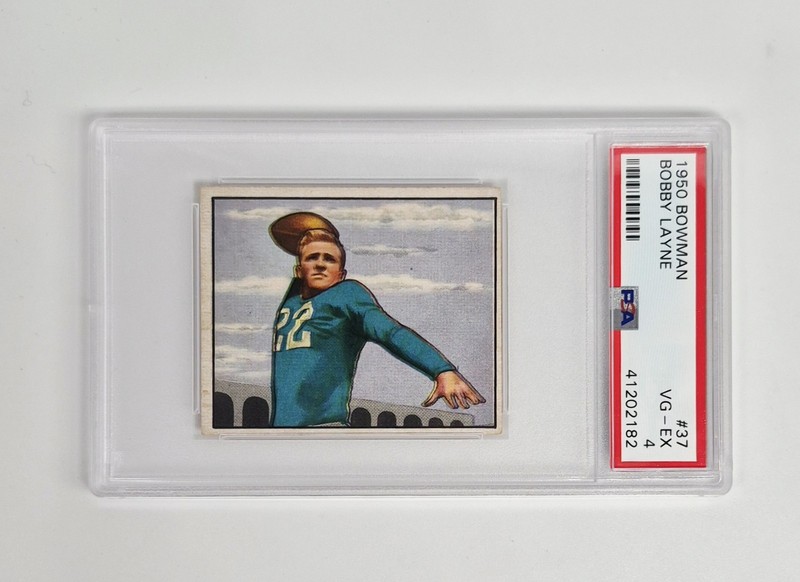 PSA GRADED 4 VG-EX VINTAGE 1950 BOWMAN ROOKIE BOBBY LAYNE DETROIT LIONS TEXAS RC