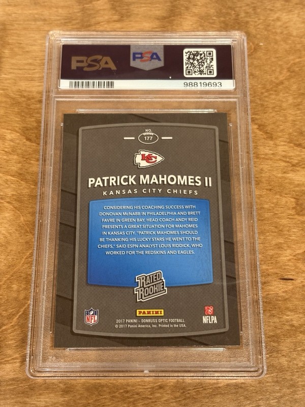 2017 Donruss Optic Patrick Mahomes Rookie #177 PSA 9 RC Chiefs view 2