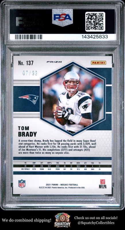 2021 Panini Mosaic #137 Tom Brady Prizm Blue PSA 9 #/99 view 2