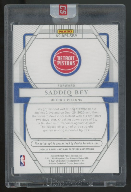 2020-21 National Treasures Saddiq Bey RC Apprentice Ink Auto /99 #API-SBY view 2