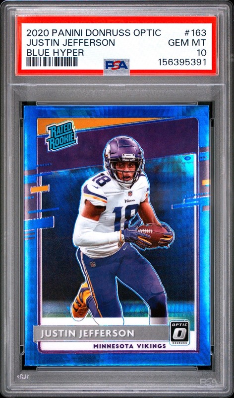 2020 Donruss Optic Rated Rookie Justin Jefferson #163 Blue Hyper Prizm RC PSA 10