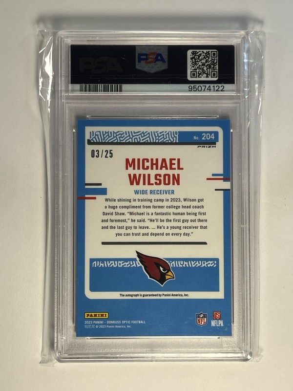 2023 Panini Donruss Optic Michael Wilson Black Pandora /25 Rookie RC Auto PSA 9 view 2