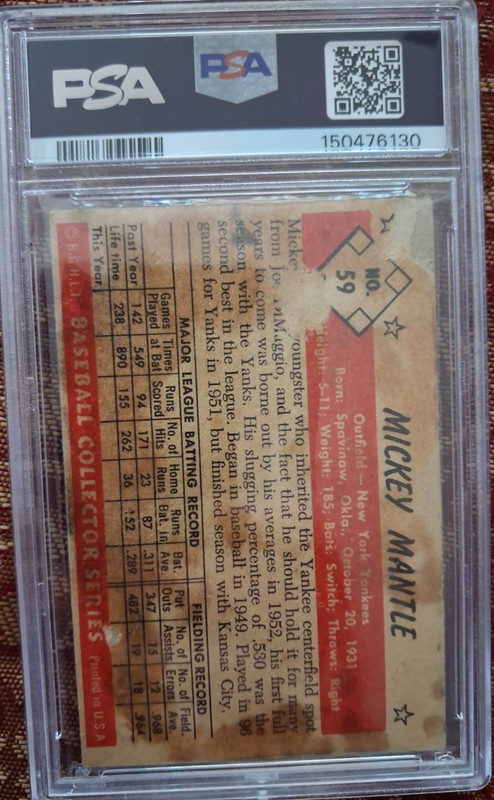 1953 BOWMAN COLOR MICKEY MANTLE #59 PSA 1 YANKEES item B view 2