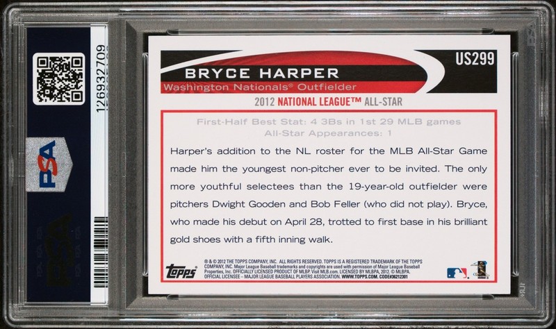 2012 Topps Update Bryce Harper #US299 RC Rookie in a Suit All Star PSA 9 view 2
