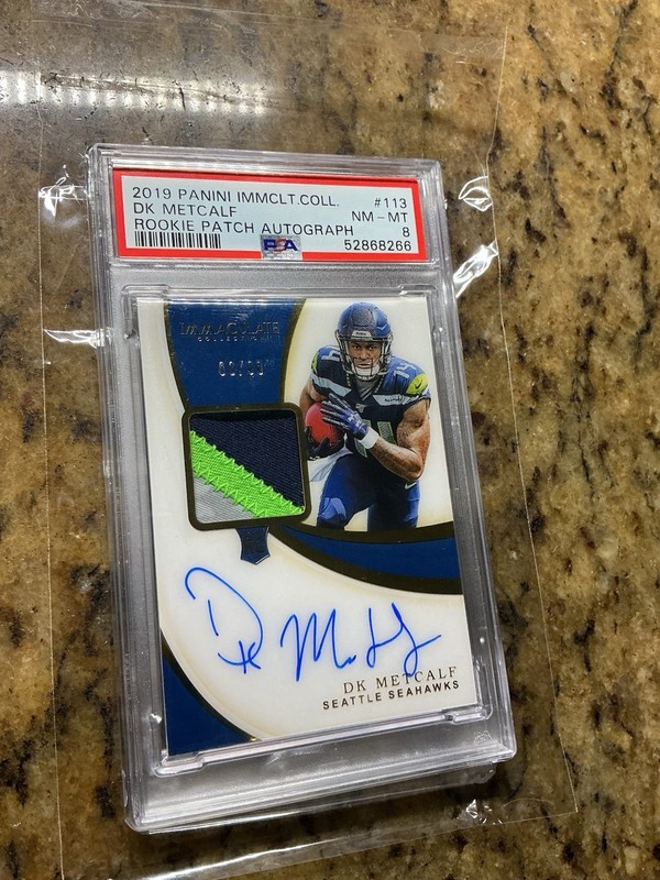 DK METCALF 2019-29 Immaculate RC RPA Rookie 3-Clr Patch ON CARD Auto #/99 PSA 8