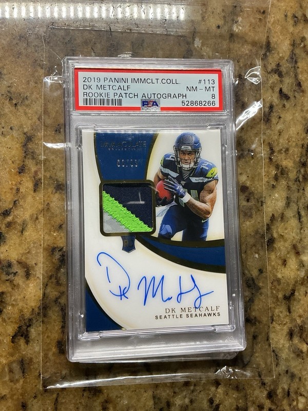 DK METCALF 2019-29 Immaculate RC RPA Rookie 3-Clr Patch ON CARD Auto #/99 PSA 8 view 2