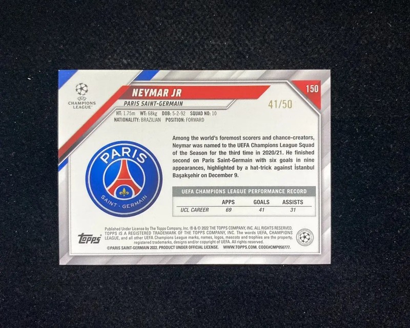 2022-23 Topps UEFA Gold Starball Foil #150 Neymar Jr 41/50 Saint-Germain HQ10 view 2