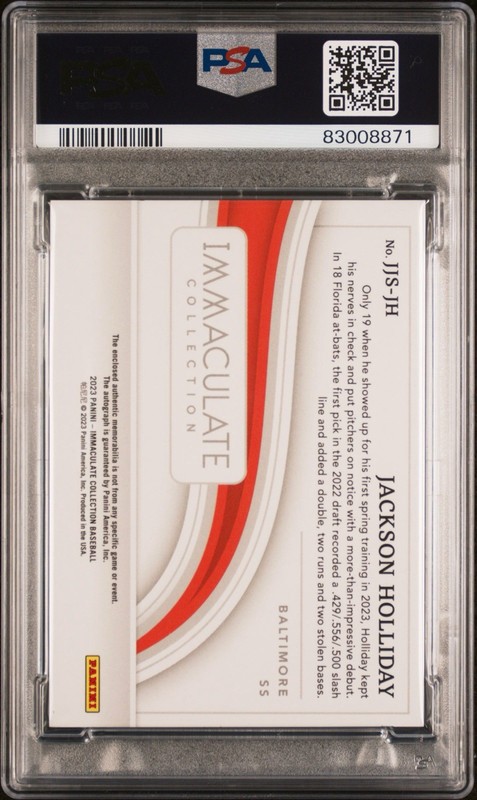 2023 Immaculate Jackson Holliday #/25 Jumbo Patch Autograph Auto PSA 9 Orioles view 2