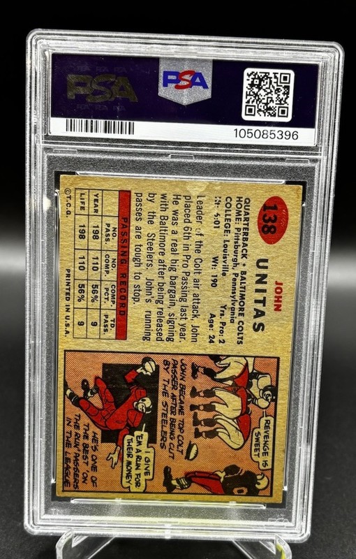 1957 Topps #138 Johnny Unitas RC - PSA VG 3 - Baltimore Colts view 2
