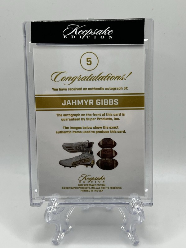 2022 Keepsake Edition Jahmyr Gibbs First Ever Patch Auto /50 - #5 view 2