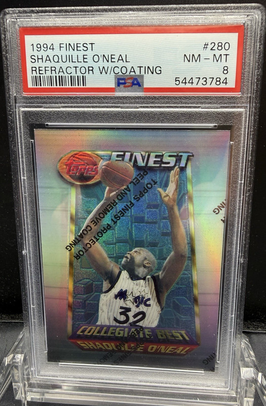1994  TOPPS FINEST  SHAQUILLE O'NEAL REFRACTOR W/COATING      #280   PSA 8