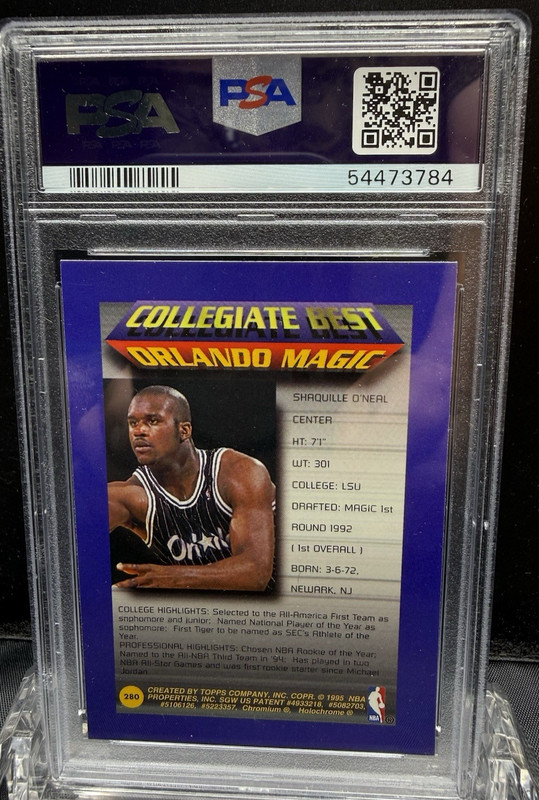 1994  TOPPS FINEST  SHAQUILLE O'NEAL REFRACTOR W/COATING      #280   PSA 8 view 2