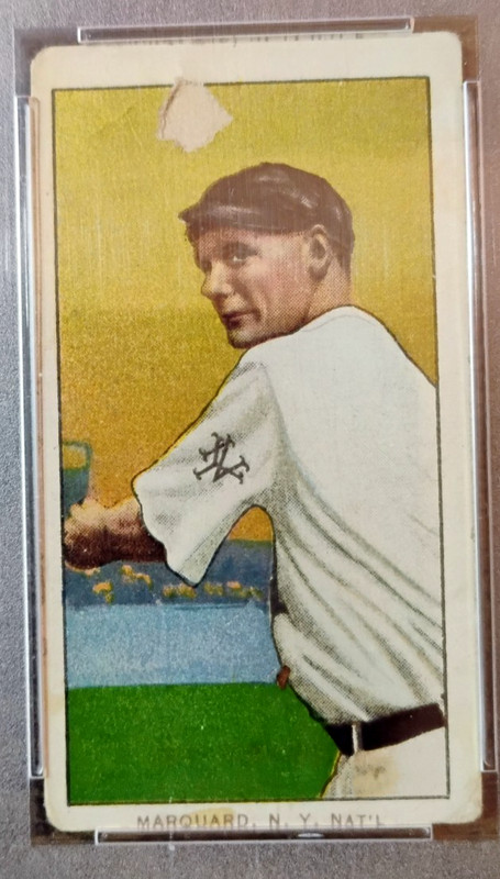 1909-11 T206 Rube Marquard Follow Through SWEET CAPORAL 350-460 No 42 PSA 1 (MC) view 2