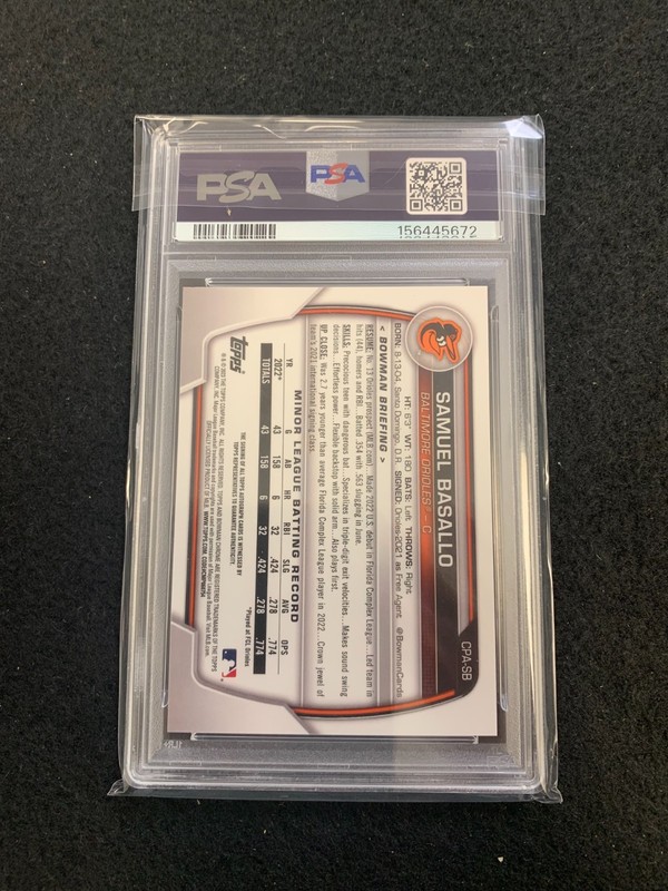 PSA 10 2023 Bowman Chrome SAMUEL BASALLO Orioles Prospect Auto view 2