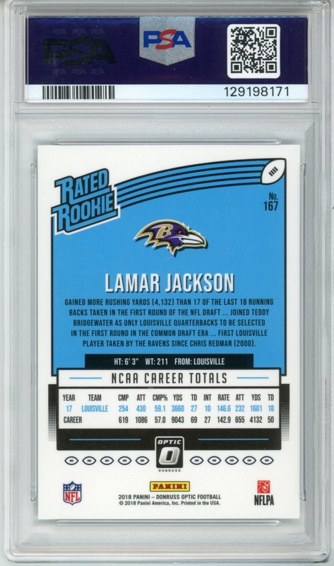 PSA 9 2018 Donruss Optic Lamar Jackson RATED ROOKIE view 2