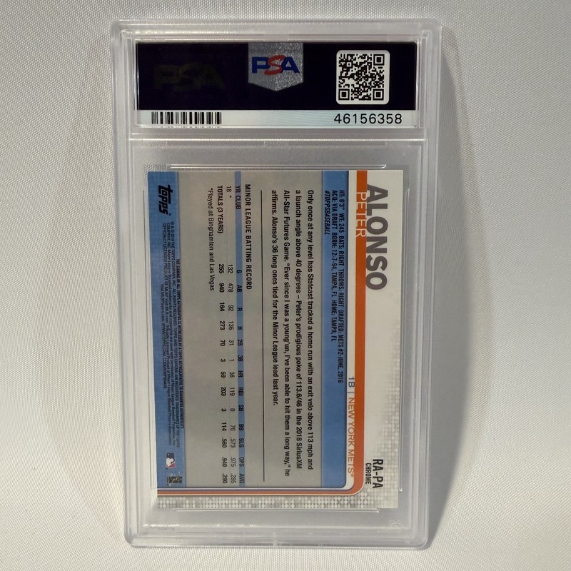 2019 Topps Chrome Peter Alonso Rookie Auto PSA 10 Gem Mint RC Autograph view 2