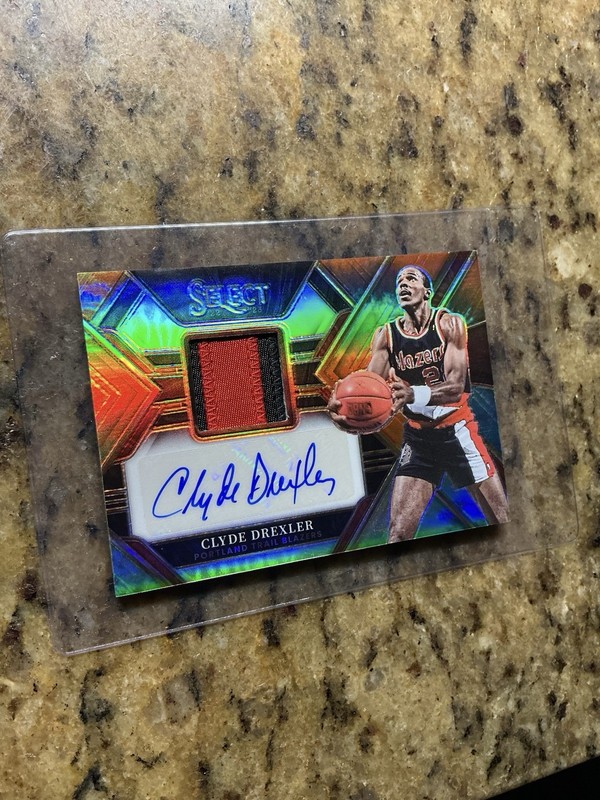 CLYDE DREXLER 2022-23 Panini Select Tye Tie-Dye Prizm Auto GAME WORN Patch #/25