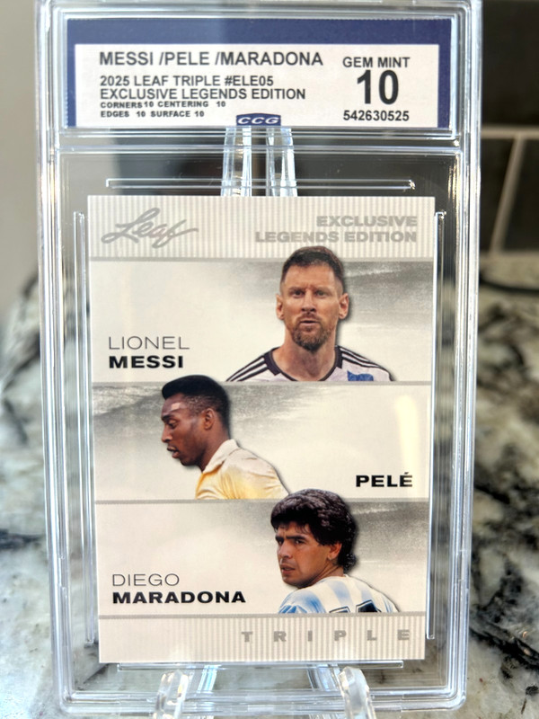 2025 Leaf Triple Messi/Pele/Maradona Exclusive Legends Ed #ELE-05 Graded 10 Gem