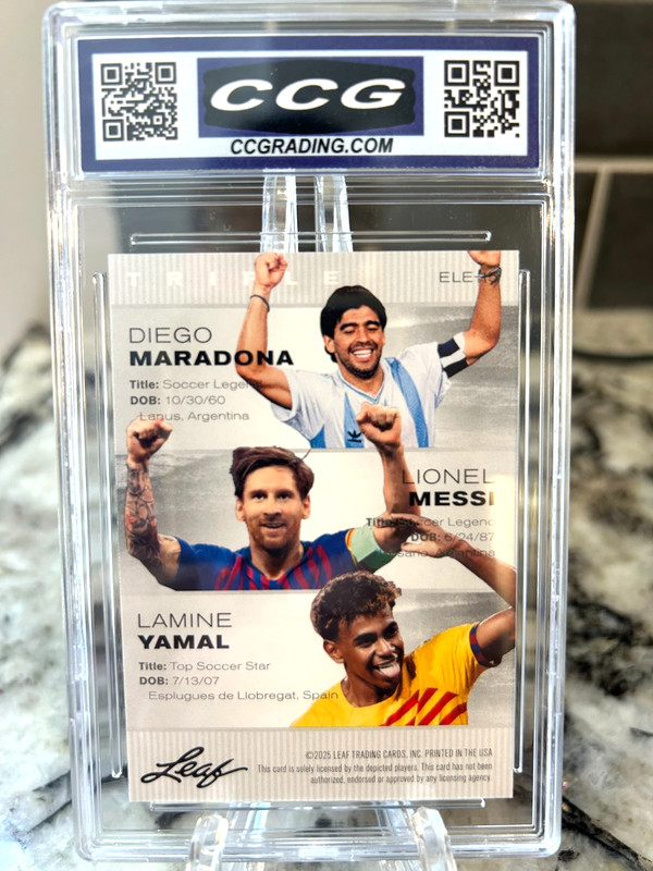 2025 Leaf Triple Maradona/Messi/Yamal Exclusive Legends Ed #ELE-15 Graded 10 Gem view 2