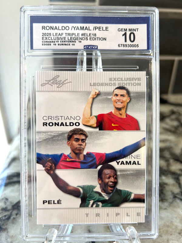 2025 Leaf Triple Ronaldo/Yamal/Pele Exclusive Legends Ed #ELE-18 Graded 10 Gem