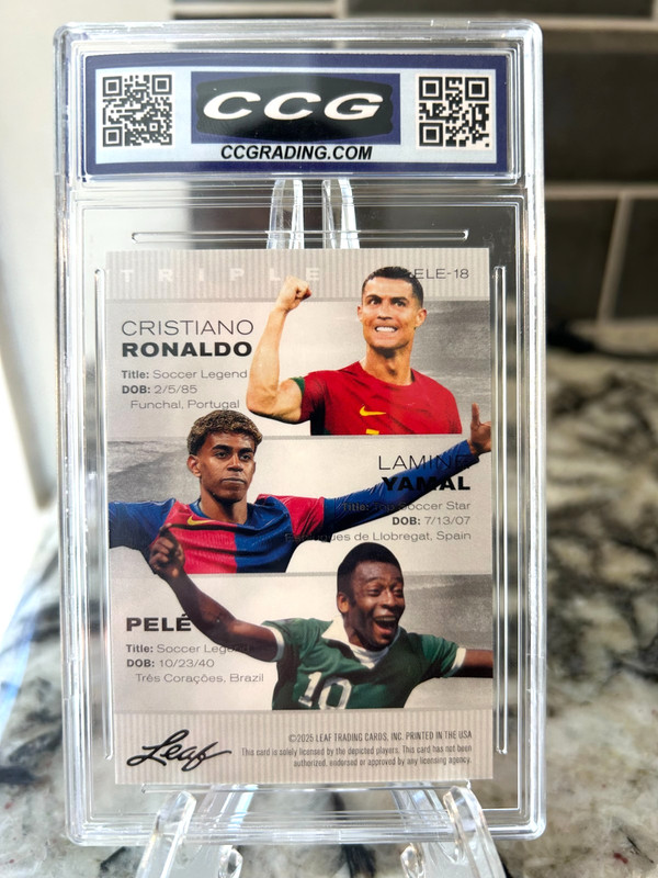 2025 Leaf Triple Ronaldo/Yamal/Pele Exclusive Legends Ed #ELE-18 Graded 10 Gem view 2