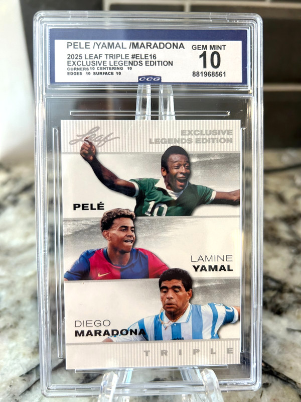 2025 Leaf Triple Pele/Yamal/Maradona Exclusive Legends Ed #ELE-16 Graded 10 Gem