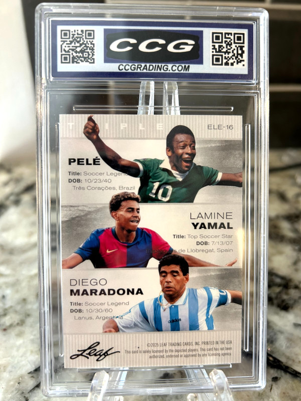 2025 Leaf Triple Pele/Yamal/Maradona Exclusive Legends Ed #ELE-16 Graded 10 Gem view 2