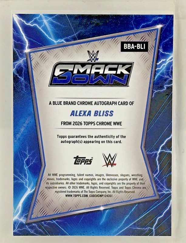 2026 Topps Chrome WWE Sapphire Alexa Bliss Blue Brand Autographs BBA-BLI SP view 2